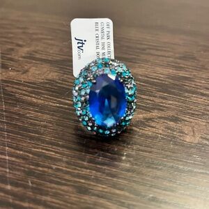 New JTV Off Park Gunmetal Tone Blue Crystals Dome Statement Ring